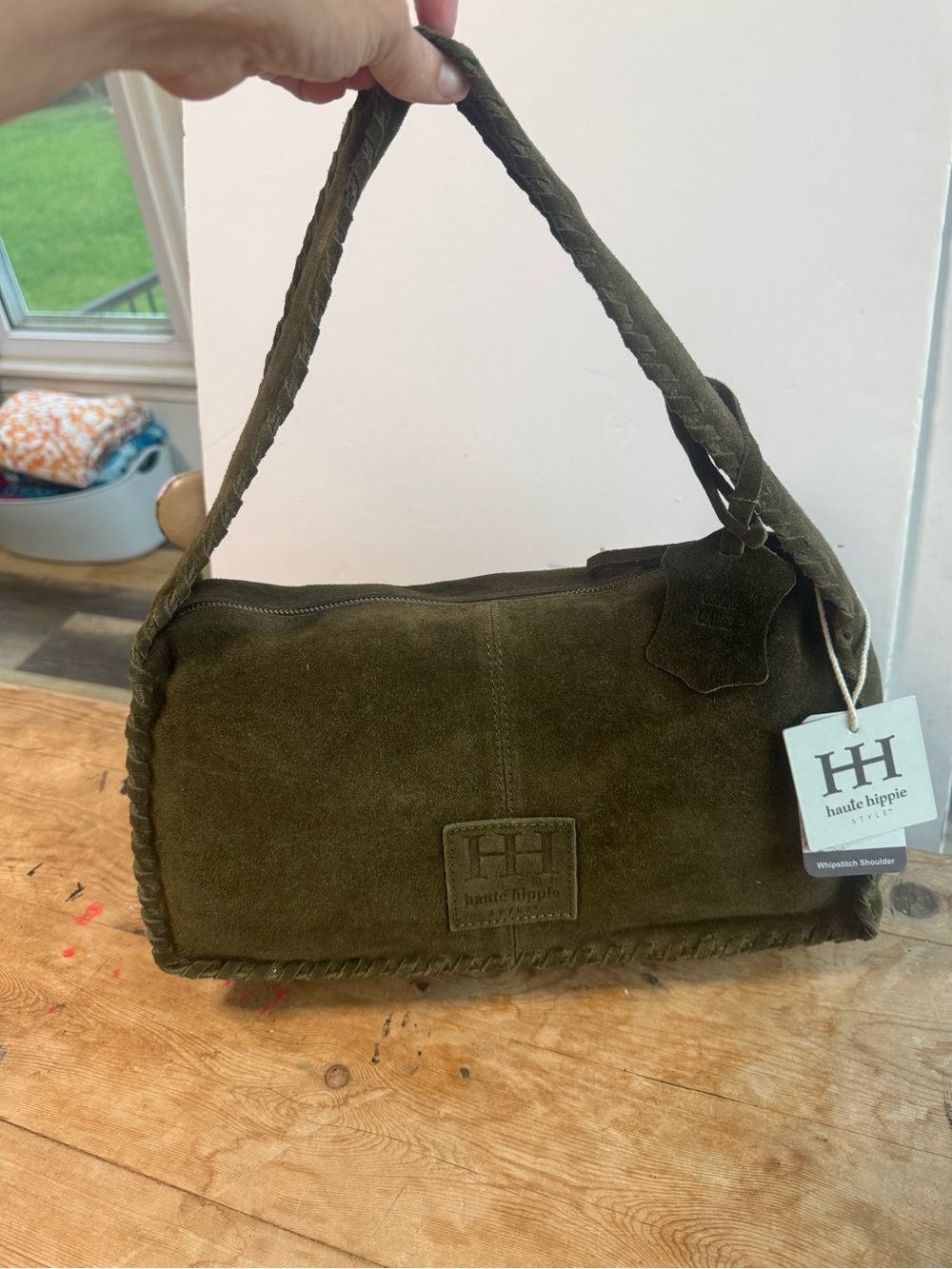 Haute Hippie Olive Green Braided Suede Shoulder Bag - Picture 2 of 16